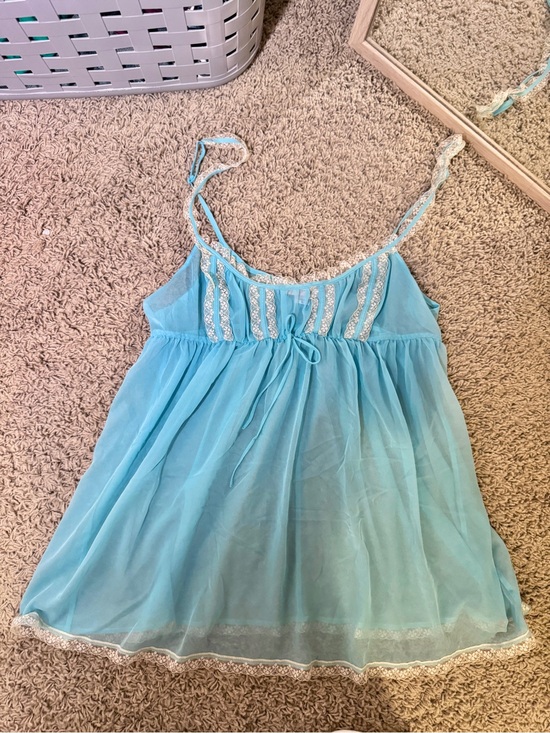 Victoria's Secret Other - Victoria's Secret Light Blue Lace-Trim Chiffon Chemise